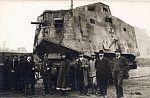 A7V "Elfriede" in Paris 
 
Nothing on reverse. 
 
An often seen commercial postcard depicting the German tank "Elfriede" on a flatbed railway car in...