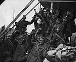 New Yorks famous 369th regiment arrives home from France, 1919. 
Nicknamed the Harlem Hellfighters, the 369th Regiment was the first all-black...
