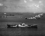 "Murderer's Row" at Ulithi mid ocean anchorage. My Father's ship just outside the frame in bottom left. Photo taken by plane from U.S.S. Ticonderoga...