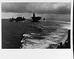 U.S.S. Merrimack performing simultaneous underway refueling of Essex class carrier and Fletcher class destroyer in the Pacific. My Dad told the story...