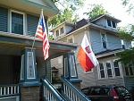 USA and Poland flying on the porch