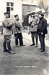 Commercial postcard depicting Landsturm Feldgendarmerie interrogating a "Belgian spy" 
 
Letter on reverse (below) addressed to a Frulein Rosa Dold...