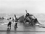 One of 150 carrier based aircraft damaged or destroyed by Typhoon Cobra