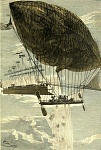 "Robur the Conqueror" by Lon Benett 
In Jules Verne's novel "Robur the Conqueror," Robur almost rams his propeller-powered flying vessel 'Albatross'...