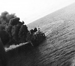 WW2 Jap freighter burning