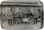 Frohe Ostern! Men (and dog) of Reserve Feldartillerie Regt. 43 on the Western Front (Belgium), April 1915 
 
Letter on reverse (below) dated 7.4....