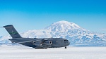 C-17 on blue ice runway in front of Mt. Erebus